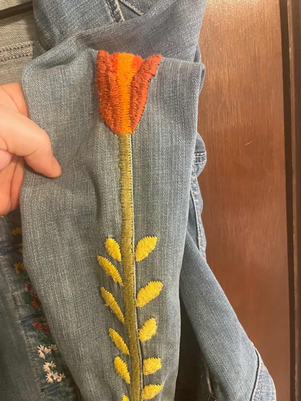Anthropologie Pilcro & the Letterpress Light Wash Denim Jacket with Flowers - Picture 5 of 7